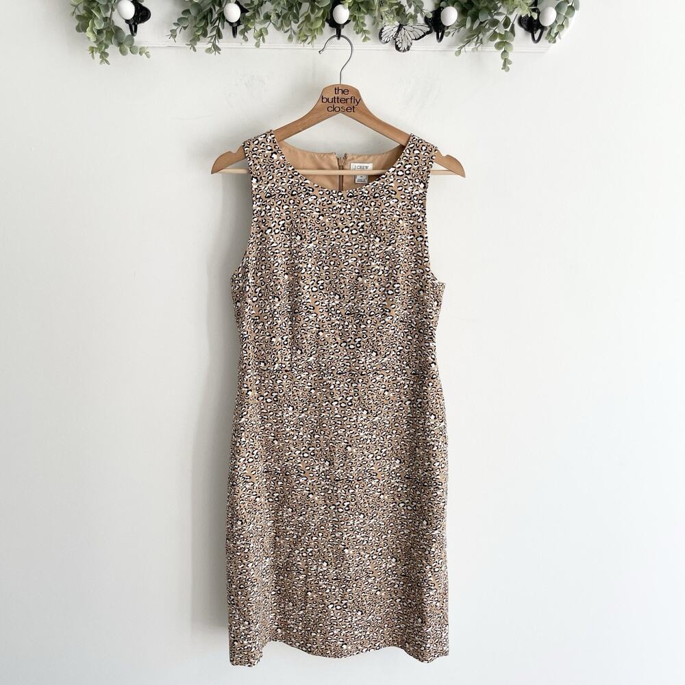 J. Crew Tan Cheetah Print Sleeveless Zip Classic Midi Dress Size 10 i-4642
